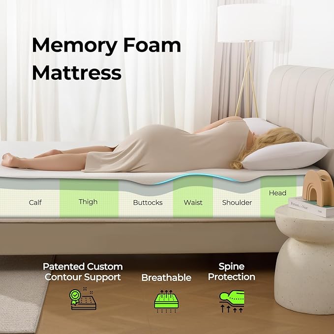 Rolanstar 10 Inch Twin Mattress Gel Memory for Cool Sleep & Pressure Relief, Medium Firm Feel, CertiPUR-US Certified, Mattress in a Box, White