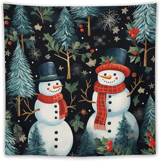 Snowman Couple Tapastry's Wall Hanging Christmas Winter Snowman Wall Hanging Wall Tapestry Aesthetic Landscape Tapestry Wall Hanging for Living Room Dorm 60"x60" Christmas Family Party
