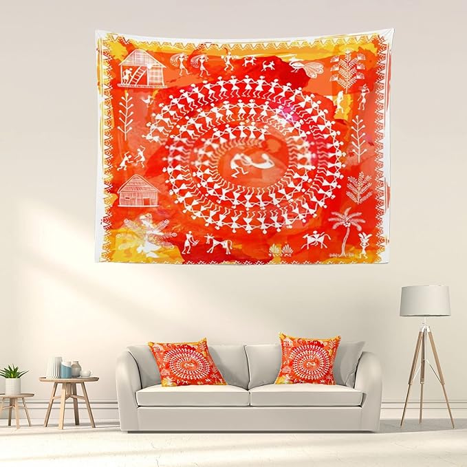 Batmerry Native American Tapestry, Ancient Tribal Art India Navajo Design Print Picnic Mat Hippie Trippy Tapestry Wall Art Decor for Bedroom Living Room, 51.2 x 59.1 Inches, Traditional
