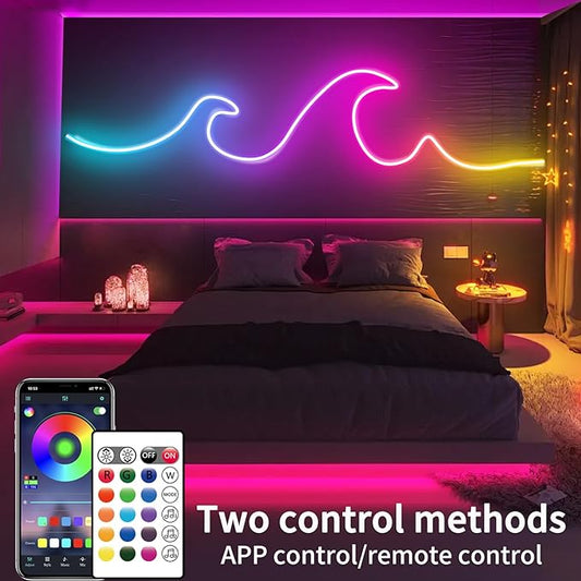 16.4FT Led Neon Rope Lights Control with App/Remote,Flexible Led Rope Lights,Multiple Modes,IP65 Outdoor RGB Neon Lights Waterproof,Music Sync Gaming Led Neon Strip Lights for Bedroom Décor