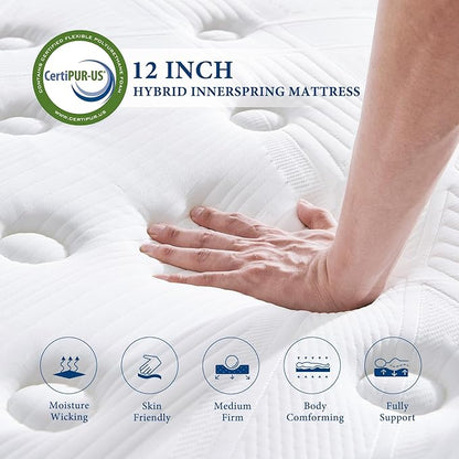 Coolvie Twin Mattress 12 Inch Hybrid Mattress Twin Size Bed Mattresses in A Box Individual Pocket Springs with Memory Foam Layer Provide Motion Isolation & Cool Sleep