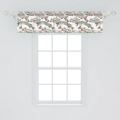 Ambesonne Fishes Window Valance Pack of 2, Watercolor Common Carp Perch and Bass Freshwater Animals Themed Seafood Drawing, Rod Pocket Curtain Valances for Kitchen Bedroom, 42" X 12", Pale Blue Grey