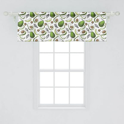 Lunarable Vegetables Window Valance Pack of 2, Tropical Avocado Leaves Detox Antioxidant Lifestyle Stay Young Print, Rod Pocket Curtain Valances for Kitchen Bedroom, 54" X 18", Lime Green White Cocoa