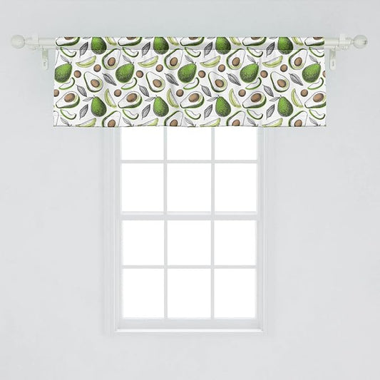 Lunarable Vegetables Window Valance Pack of 2, Tropical Avocado Leaves Detox Antioxidant Lifestyle Stay Young Print, Rod Pocket Curtain Valances for Kitchen Bedroom, 54" X 18", Lime Green White Cocoa