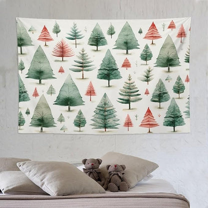 Tapestry Vintage Christmas Tree Watercolor Wall Hanging Wall Tapestry Aesthetic Winter Holiday Tapastry's Wall Hanging Wall Hanging Decor for Bedroom Landscape 60"x90" Christmas Family Party