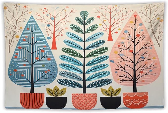 MaSiledy Shabby Chic Trees Tapestries Rustic Autumn Tapestry Vintage Aesthetic Tapestries Landscape Tapestry for Bedroom Aesthetic Home Decor 40"x60" Holiday Scene Banner for Winter Christmas Party