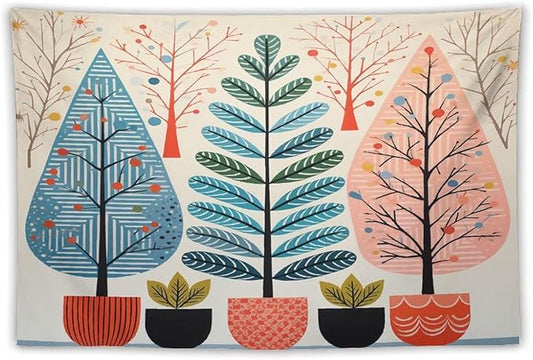 MaSiledy Shabby Chic Trees Tapestries Rustic Autumn Tapestry Vintage Aesthetic Tapestries Landscape Tapestry for Bedroom Aesthetic Home Decor 40"x60" Holiday Scene Banner for Winter Christmas Party