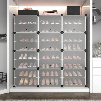 ROJASOP Portable 8-Tier Shoe Cabinet - 48-Pair Shoe Organizer with Expandable, Free Standing, Stackable Space Saving Design and 2 Exclusive Versatile Hooks for Bedroom