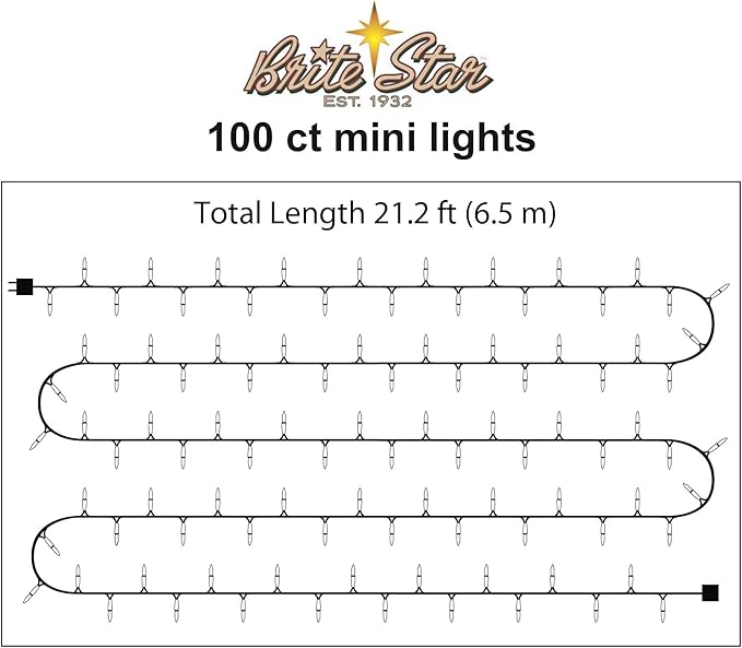 Brite Star 100 Count Mini String Christmas Lights, Clear - 22 feet Indoor/Outdoor Christmas Tree Lights with White Wire (Set of 2)