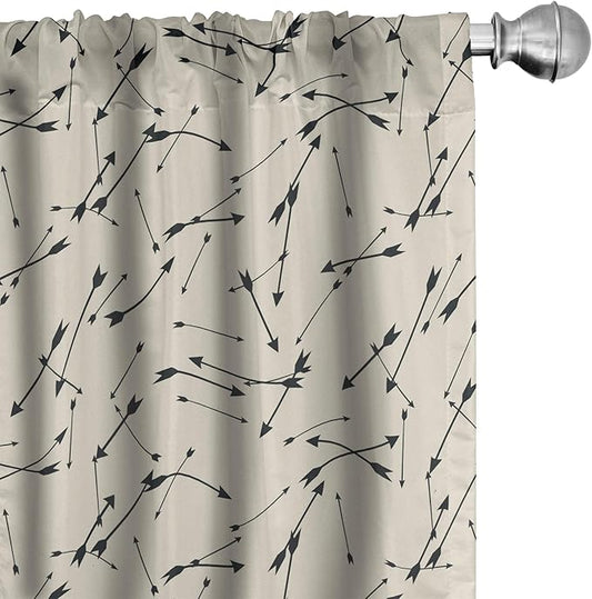 Ambesonne Arrow Curtains, Repetitive Abstract Simplistic Arrow Motif with Irregular Symmetry, Window Treatments 2 Panel Set for Living Room Bedroom, Pair of - 28" x 95", Sepia Charcoal