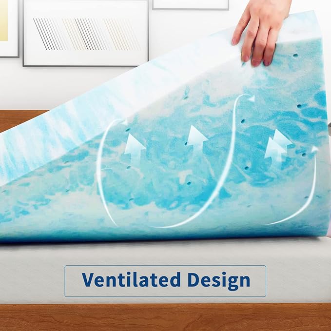 IULULU Mattress Topper, 4 Inch Gel Memory Foam Mattress Topper, King, CertiPUR-US Certified, Blue