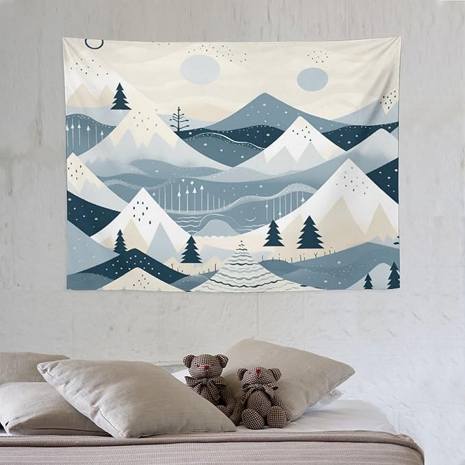 MaSiledy Tapestry Snow Mountain Scandinavian Winter Aesthetic Bedroom Tapestries Xmas Rustic Winter Holiday Tapestry Wall Hanging Wall Hanging for Bedroom Living Room Dorm Landscape 30"x40"