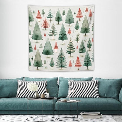 MaSiledy Tapestry Vintage Christmas Tree Watercolor Tapestry Aesthetic Winter Christmas Wall Tapestries Wall Hanging Decor Tapestry for Bedroom Aesthetic Alt Room Landscape 60"x60"