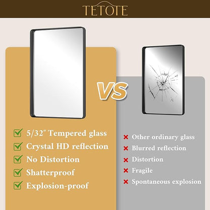 TETOTE 72 x 36 Black Vanity Mirror Large Black Mirror for Living Room Matte Metal Frame, Tempered Glass, Modern Farmhouse Wall Mounted Mirror for Decorative(Horizontal/Vertical)