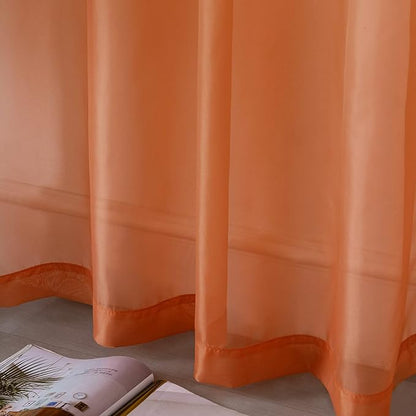 DUALIFE Terracotta Curtains 108 Inch Extra Length for Bedroom 2 Panel Sets Grommet Sheer Curtains for Living Room 52X108 Inches Long 9 FT Rust Burnt Orange Red