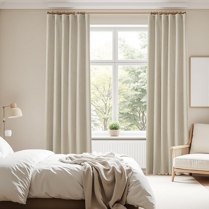 KangBang 100% Blackout Linen Curtains 90 Inches Long, Black Out Linen Curtains for Living Room 2 Panels, Back Tab/Rod Pocket/Hook Belt Thermal Insulated Drapes, Farmhouse Luxury Burlap Drapes, W52xL90
