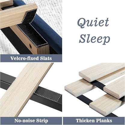 Allewie King Platform Bed Frame/Velvet Upholstered Bed Frame with Vertical Channel Tufted Headboard/Strong Wooden Slats/Mattress Foundation/Box Spring Optional/Easy Assembly/Navy Blue