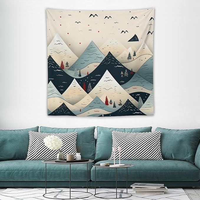 MaSiledy Snow Mountain Scandinavian Winter Wall Tapestry Winter Holiday Tapestry for Bedroom Aesthetic Landscape Tapestry Wall Hanging for Bedroom Living Room Dorm Decor 60"x60"