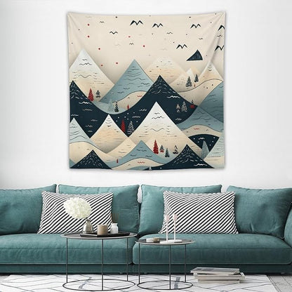 MaSiledy Snow Mountain Scandinavian Winter Wall Tapestry Winter Holiday Tapestry for Bedroom Aesthetic Landscape Tapestry Wall Hanging for Bedroom Living Room Dorm Decor 60"x60"