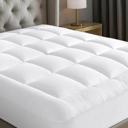 Cloud-Like Full Size Mattress Topper - 100% Cotton Top Mattress Pad for Back Pain Relief - Breathable & Naturally Cooling for Hot Sleepers, White