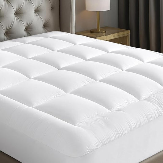 Cloud-Like California King Mattress Topper - 100% Cotton Top Mattress Pad for Back Pain Relief - Breathable & Naturally Cooling for Hot Sleepers, White