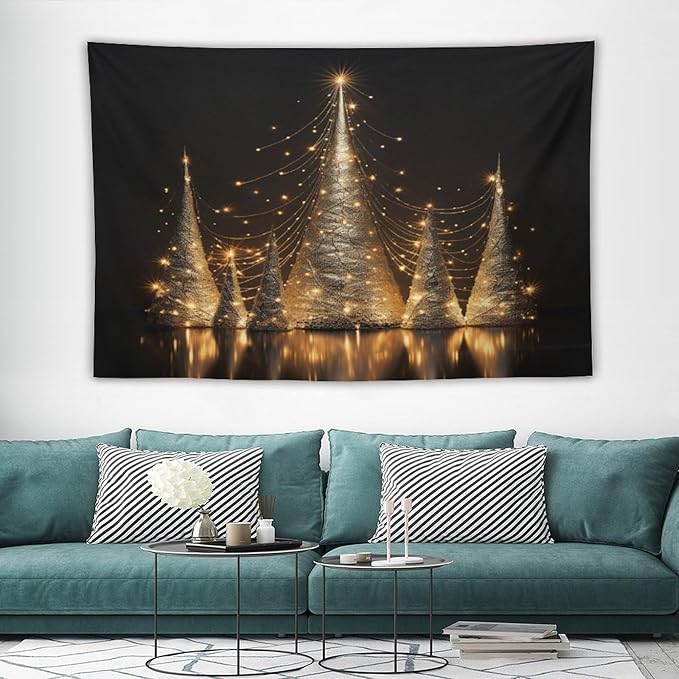 MaSiledy Tapestry Silver Lighted Christmas Trees Vintage Aesthetic Tapestry Wall Hanging Hello Winter Holiday Tapestries Wall Hanging for Bedroom Living Room Dorm Landscape 40"x60"