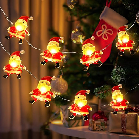 Christmas Decorations Indoor Lights, 10FT 30 LED Christmas Santa Claus Fairy String Lights Battery Operated for Xmas Tree Party Festive Holiday Christmas Gifts Cute Room Decor