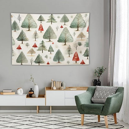 MaSiledy Tapestry Vintage Christmas Tree Watercolor Aesthetic Bedroom Tapestries Merry Christmas Winter Xmas Tapestry As Wall Art Wall Art for Bedroom Wall Hanging for Room Landscape 60"x90"