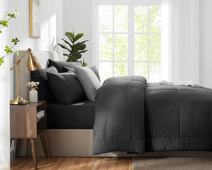 CozyLux Oversized King Comforter Sets Dark Grey, 7 Pieces Bed in a Bag, Ultra-Soft All Season Bedding Sets with Stitch Quilted Comforter, Flat Sheet, Fitted Sheet, Pillowcases, Dark Gray