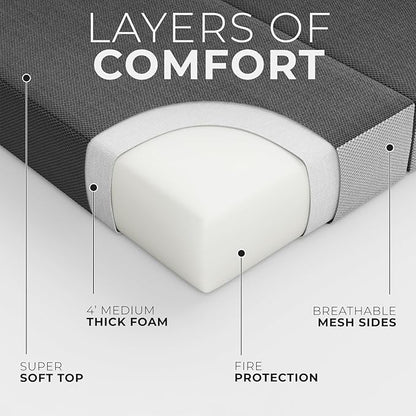 Cozzzi Foldable Mattress Queen Size for Floor and Traveling with Removable Cover - Lightweight and Portable Folding Mattress for Adults & Kids - Compact and Easy to Storage (75in x 58in x 4in)