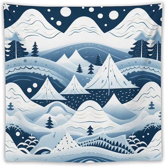 MaSiledy Snow Mountain Scandinavian Winter Tapestries Happy Winter Holiday Wall Art Tapestry for Bedroom Aesthetic Landscape Tapestry Wall Hanging for Bedroom Living Room Dorm Decor 60"x60"
