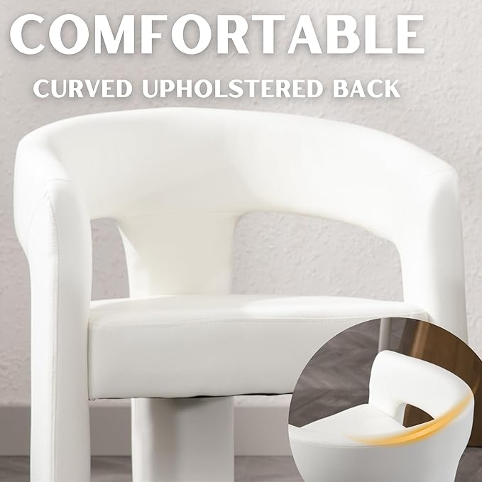 Modern Barrel Dining Chairs Set of 6, PU Leather Upholstered Accent Side Chair with Arms Comfy Makeup Vanity Chairs, Dining Living Room Kitchen Chairs, White