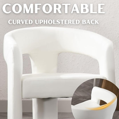 Modern Barrel Dining Chairs Set of 6, PU Leather Upholstered Accent Side Chair with Arms Comfy Makeup Vanity Chairs, Dining Living Room Kitchen Chairs, White