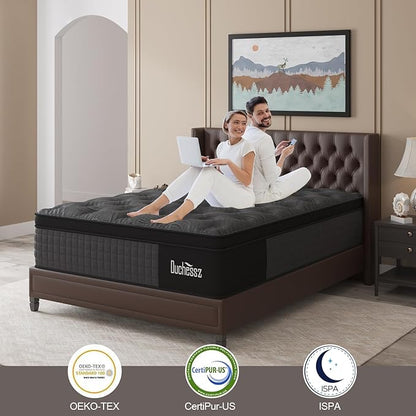 Full Mattress, 14 Inch Hybrid Mattresses Black with Gel Memory Foam and Individually Pocket Innerspring Euro Top Medium Firm for Motion Isolation, Edge Support, 100 Night Trial