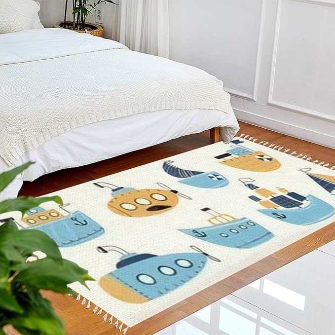 Boho Rug Baby Boats Submarine Boat Sketch Sea Childrens Scandinavian Chic Area Rug Washable Hallway Runner Rug Mat Pad Minimalist Nursery Decor for Living Room Bedroom Playroom Classroom