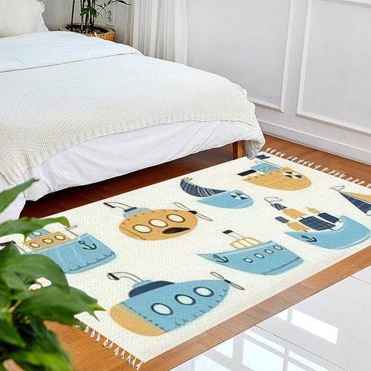 Boho Rug Baby Boats Submarine Boat Sketch Sea Childrens Scandinavian Chic Area Rug Washable Hallway Runner Rug Mat Pad Minimalist Nursery Decor for Living Room Bedroom Playroom Classroom