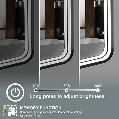 24x36 Inch LED Bathroom Mirror with Lights, Black Metal Framed LED Mirror for Bathroom, 3 Colors and Stepless Dimmable Wall Mounted Lighted Bathroom Vanity Mirror, Anti-Fog, Memory