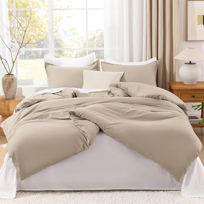 Litanika Oversized King Comforters Khaki Super King Plus Size, 3 Pieces Lightweight Solid Bedding Comforter Set, All Season Fluffy Bed Set (128x120In Comforter & 2 Pillowcases)
