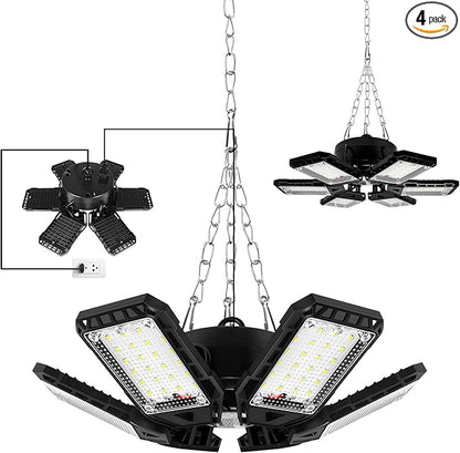 LED Garage Lights 4 Pack -180W, 18000LM 6500K Led Shop Light with 6+1 Deformable Panels, Basement Barn Light Garage Ceiling Lights, E26/E27 for Garage, Warehouse, Shop, Basement