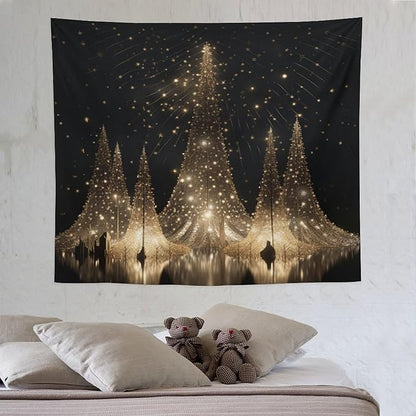 MaSiledy Tapestries Silver Lighted Christmas Trees Tapestry Xmas Merry Christmas Tapestry for Bedroom Aesthetic Wall Hanging for Bedroom 50"x60" Holiday Scene Banner for Winter Christmas Party