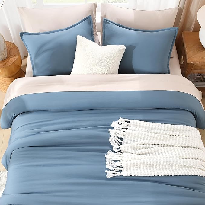 Litanika Full Size Comforter Sets Grayish Blue, 3 Pieces Lightweight Solid Bedding Comforter Set, All Season Fluffy Bed Set (79x90In Comforter & 2 Pillowcases)
