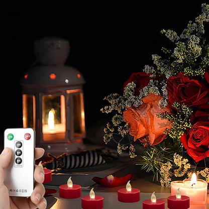Tea Light Candles with Remote Control,Flickering Flameless LED Candle,Long Lasting 400+Hours,Battery Operated with Timer for Home Decoration Seasonal &Festival Celebration(12pcs Red)