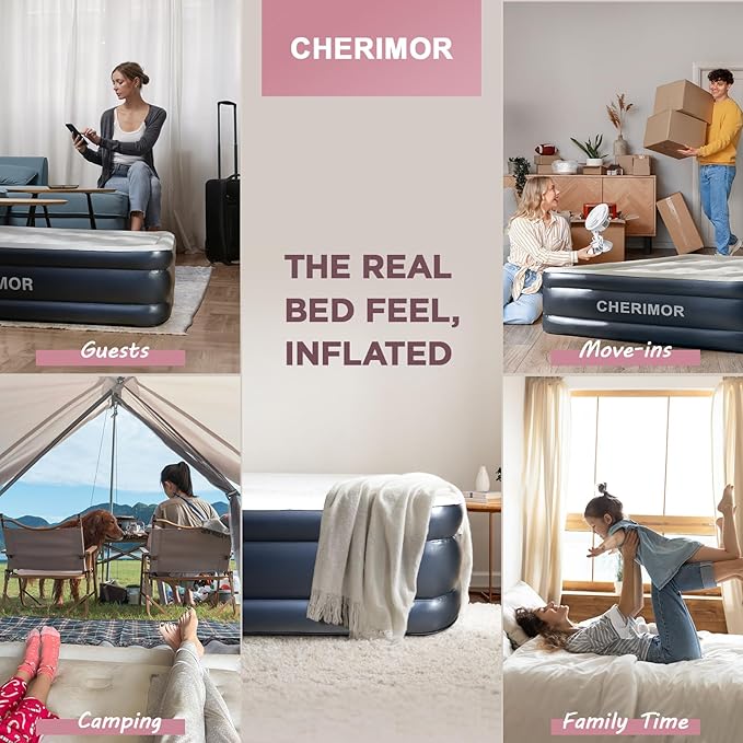 Queen Air Mattress with Built in Pump, 18" Elevated Height, 48Hr Leak-Tested, Honeycomb Coil Support, 800 lbs Capacity, Fast 3-Min Inflation–Blow Up Mattress for Guest Room & Sleepover