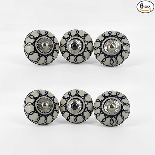 Handmade Serene Blue Ceramic Stone Cabinet Knobs, Vintage Decorative Drawer Pulls for Trendy Cabinets, Modern Dressers & Cupboards, Knobs for Kitchen & Furniture - Set of 12