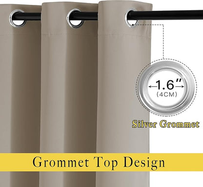 NICETOWN Bedroom Curtains Blackout Draperies - Noise Reducing Thermal Insulated Window Decorative Blackout Draperies/Drapes for Kid's Room (1 Pair, 52 x 95 inches in Taupe)