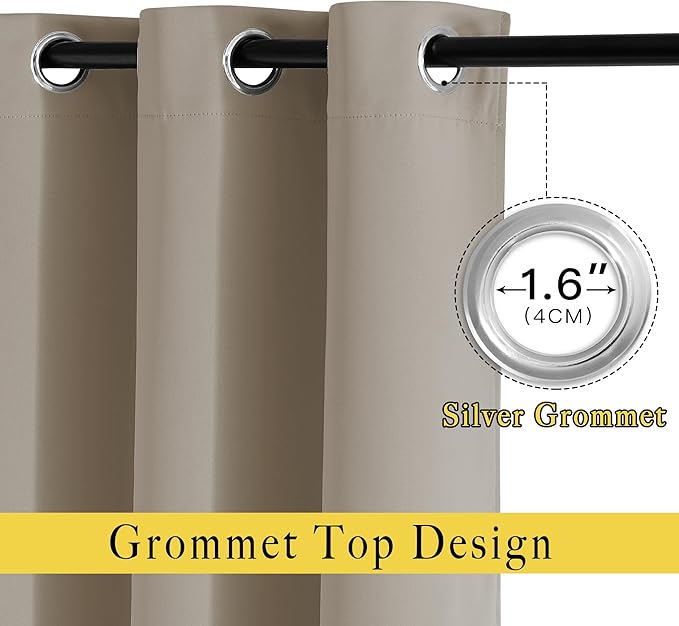NICETOWN Room Darkening Curtains Panels for Bedroom - Energy Saving Thermal Insulated Solid Ring Top Light Blocking Window Drapes for Flat (Taupe, 2 Panels, 66 x 72 Inch)