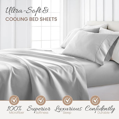 Linen Market Double-Brushed Microfiber Twin XL Sheet Set 3 Piece – Oeko-TEX Certified Ultra Soft & Wrinkle-Free - 16" Deep Pocket Sheets - Easy Care Twin XL Size - Light Gray