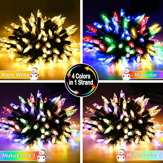 Battery Christmas Lights 4 Pack, 17ft 50 LED Dual Color Changing Mini String Light with 3 Auto-Timer Options and 12 Lighting Modes Waterproof Tree Lights (Warm White & Multicolor, 50 LEDs x 4 Pack)