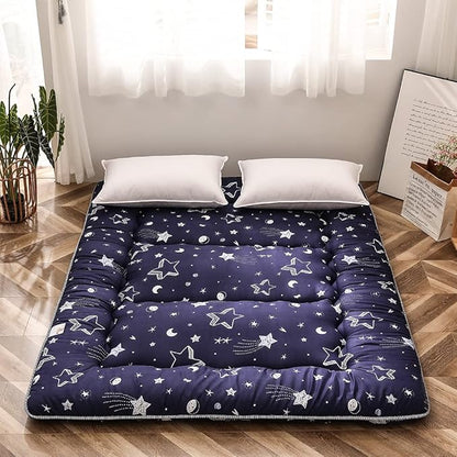 MAXYOYO Navy Star Futon Mattress Japanese Floor Mattress Tatami Floor Mat Foldable Bed Portable Camping Mattress Kids Sleeping Pad Floor Lounger Couch Bed Queen Size
