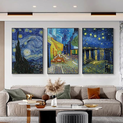 ARTFEB Large Framed Blue Wall Art,Starry Night Vincent Van Gogh Art Reproduction,Impressionism Aesthetic Canvas Prints Artwork,Giclee Canvas Wall Art Stretched and Framed for Living Room Home Office